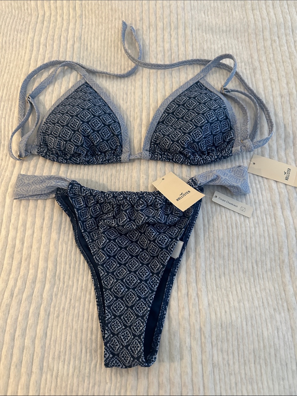 Hollister Navy and Light Blue Geometric Bikini Set